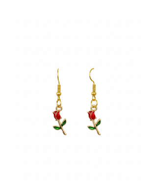 Handmade Red Rose Dangling Earrings Supporting Awareness for Chronic Rare and Invisible Illnesses