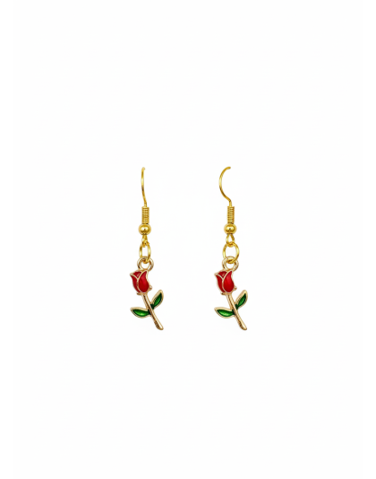 Handmade Red Rose Dangling Earrings Supporting Awareness for Chronic Rare and Invisible Illnesses