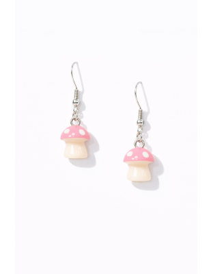 Handmade Pink Mushroom Dangling Earrings Supporting Awareness for Chronic Rare and Invisible Illnesses