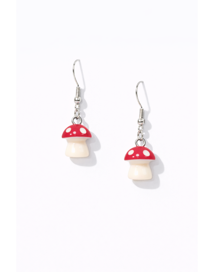 Handmade Red Mushroom Dangling Earrings Supporting Awareness for Chronic Rare and Invisible Illnesses