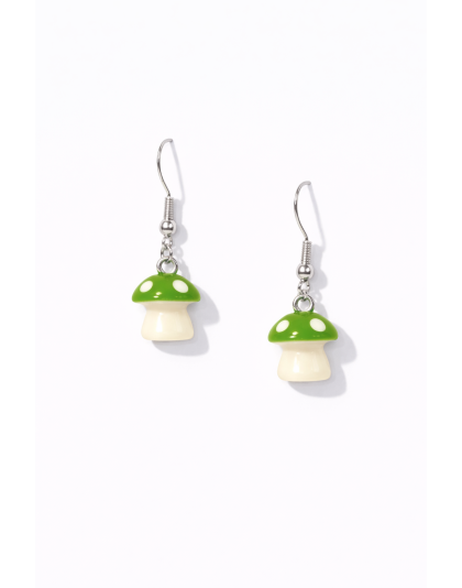 Handmade Green Mushroom Dangling Earrings Supporting Awareness for Chronic Rare and Invisible Illnesses