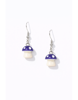 Handmade Purple Mushroom Dangling Earrings Supporting Awareness for Chronic Rare and Invisible Illnesses
