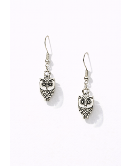 Handmade Silver Owl Dangling Earrings Supporting Awareness for Chronic Rare and Invisible Illnesses