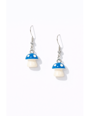 Handmade Blue Mushroom Dangling Earrings Supporting Awareness for Chronic Rare and Invisible Illnesses