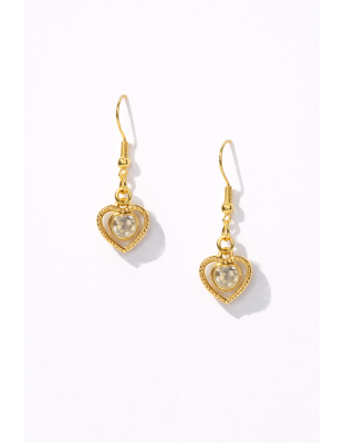 Handmade Clear Stone Gold Heart Shape Dangling Earrings Supporting Awareness for Chronic Rare and Invisible Illnesses