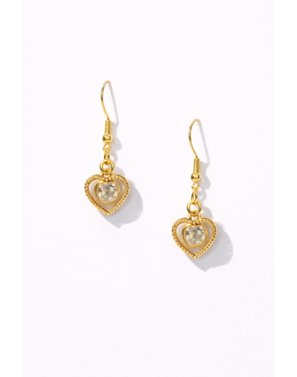 Handmade Clear Stone Gold Heart Shape Dangling Earrings Supporting Awareness for Chronic Rare and Invisible Illnesses