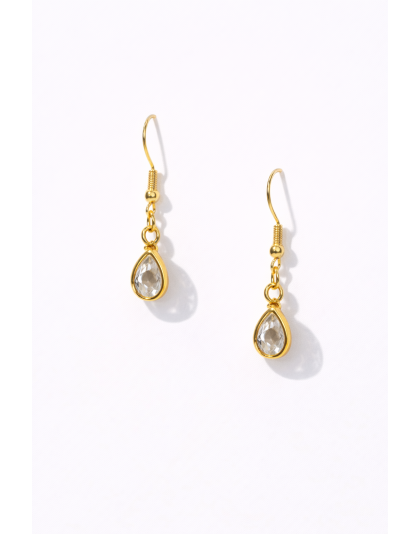 Handmade Clear Stone Gold Dangling Earrings Supporting Awareness for Chronic Rare and Invisible Illnesses