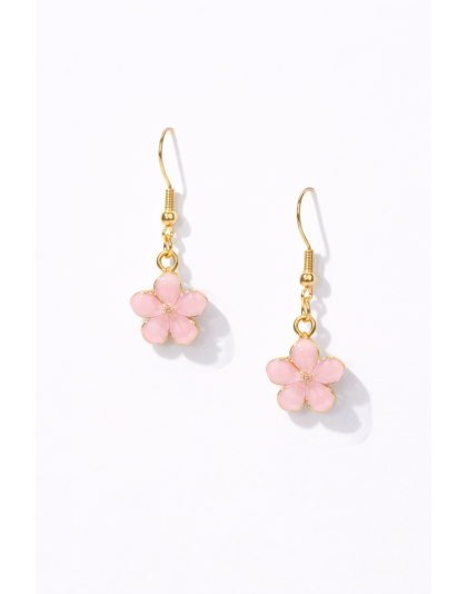 Handmade Pink Flower Dangling Earrings Supporting Awareness for Chronic Rare and Invisible Illnesses