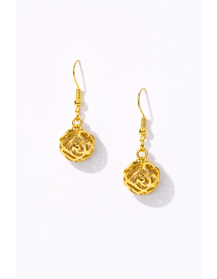 Handmade Gold Rose With Clear Stone Dangling Earrings Supporting Awareness for Chronic Rare and Invisible Illnesses