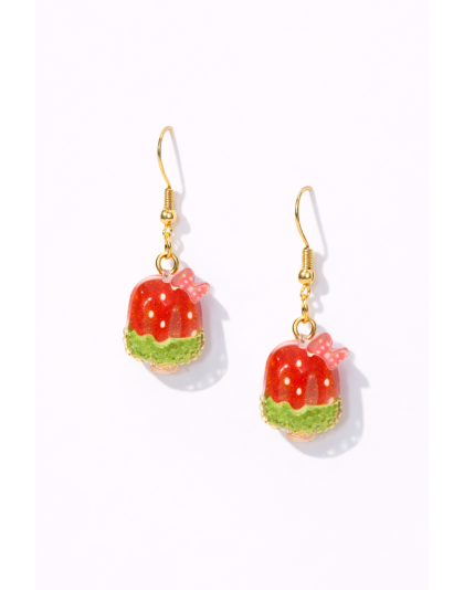 Handmade Red Strawberry Popsicle Dangling Earrings Supporting Awareness for Chronic Rare and Invisible Illnesses
