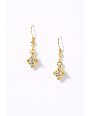 Handmade Clear Stone Gold Diamond Shape Dangling Earrings Supporting Awareness for Chronic Rare and Invisible Illnesses