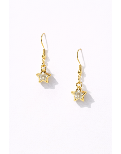 Handmade Clear Stone Gold Star Shape Dangling Earrings Supporting Awareness for Chronic Rare and Invisible Illnesses