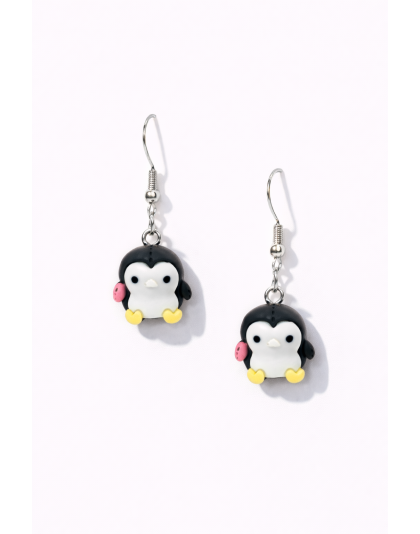 Handmade Cute White Black Penguin Dangling Earrings Supporting Awareness for Chronic Rare and Invisible Illnesses