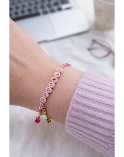 Pink Spoonie Bracelet with Spoon Charm – Chronic Illness &amp; Rare and Invisible Disabilities Awareness Jewelry