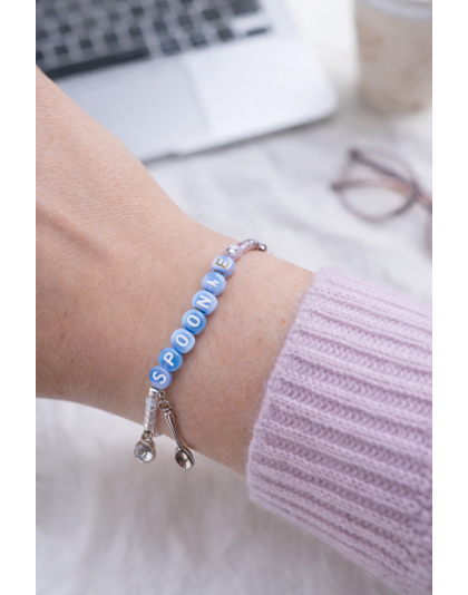Light Blue Gray Spoonie Bracelet with Spoon Charm – Chronic Illness &amp; Rare and Invisible Disabilities Awareness Jewelry