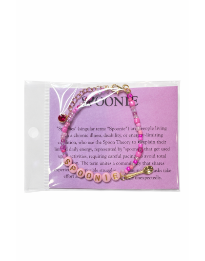 Pink Spoonie Bracelet with Spoon Charm – Chronic Illness &amp; Rare and Invisible Disabilities Awareness Jewelry