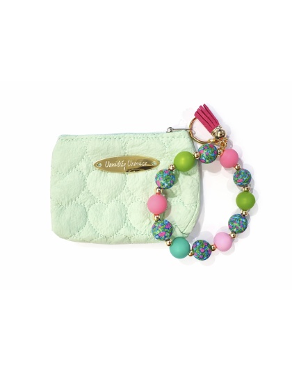 Green &amp; Pink Beaded Wristlet Tassel Pouch Support Awareness Chronic and Rare Diseases