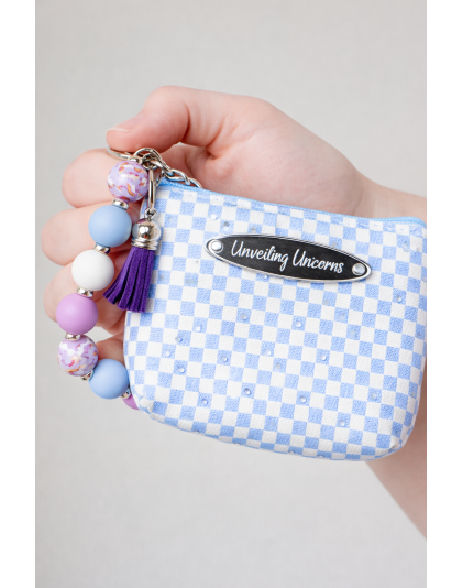 Blue White Purple Silver Beaded Wristlet Pouch Support Awareness Chronic and Rare Diseases