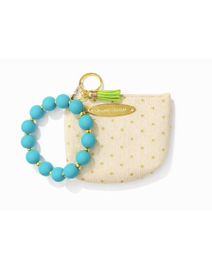 Teal Gold Beaded Wristlet Green Tassel Pouch Support Awareness Chronic and Rare Diseases