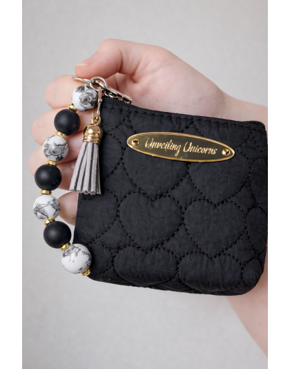 Black White Gold Beaded Wristlet Pouch Gray Tassel Support Awareness Chronic and Rare Diseases