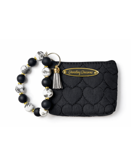 Black White Gold Beaded Wristlet Pouch Gray Tassel Support Awareness Chronic and Rare Diseases