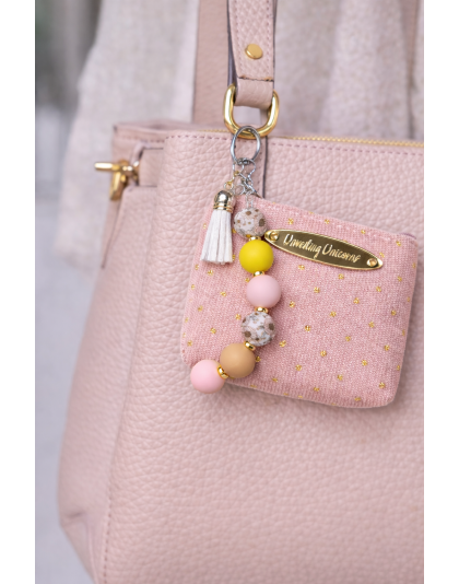 Pink Yellow Gold Beaded Wristlet Pouch Support Awareness Chronic and Rare Diseases