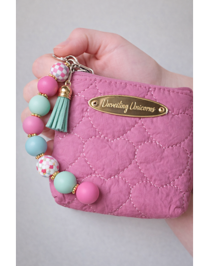 Pink Teal Gold Beaded Wristlet Pouch Support Awareness Chronic and Rare Diseases