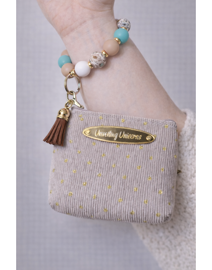 Brown Teal White Gold Beaded Wristlet Pouch Support Awareness Chronic and Rare Diseases