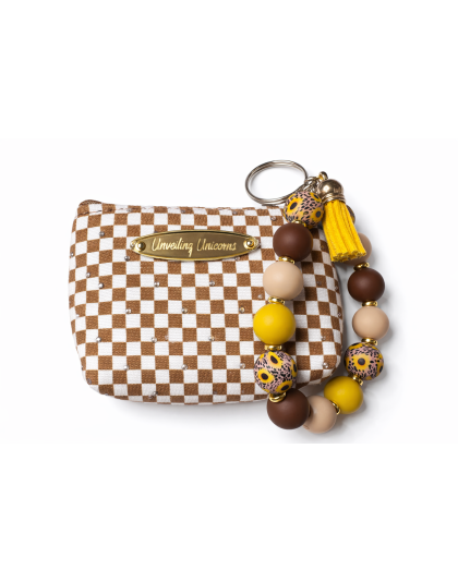 Brown Yellow Gold Beaded Wristlet Pouch Support Awareness Chronic and Rare Diseases