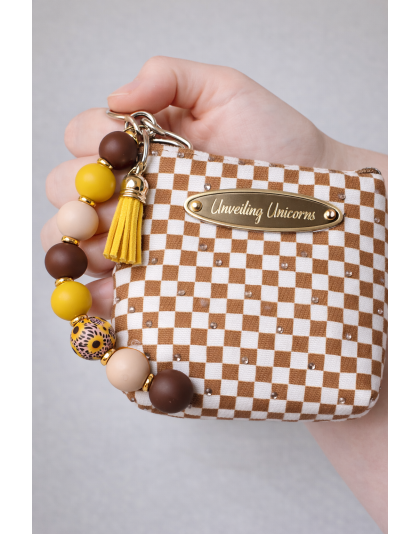 Brown Yellow Gold Beaded Wristlet Pouch Support Awareness Chronic and Rare Diseases