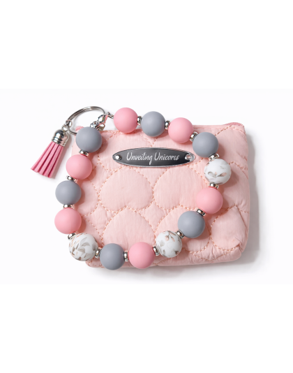 Pink Gray White Silver Beaded Wristlet Pouch Support Awareness Chronic and Rare Diseases