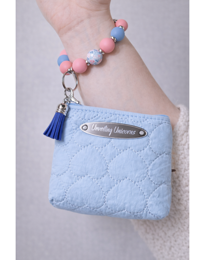 Blue Pink Silver Beaded Wristlet Pouch Support Awareness Chronic and Rare Diseases