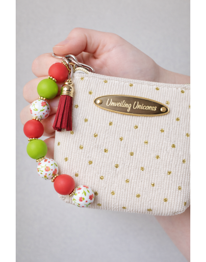 Red Green Beige Gold Beaded Wristlet Pouch Support Awareness Chronic and Rare Diseases